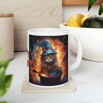 Cat Coffee Mug 11oz, Happy Halloween Cat Lover Mug, Magician Cat Tea Cup