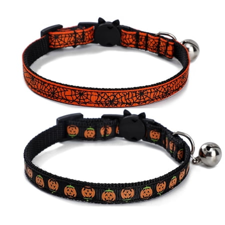 Cat Collar Adjustable Fashion Nylon Kitten Collar Pet Collar with Bell,Spider Web+Pumpkin