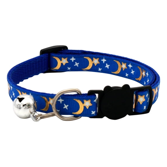 Cat Collar with Bells,Breakaway Cat Collars,Moons Stars Cute Kitty Adjustable Safe Kitten Collars Pendant Glow in The Dark,Cat Collars for Boy Cats(7"-12.6",Royal Blue)