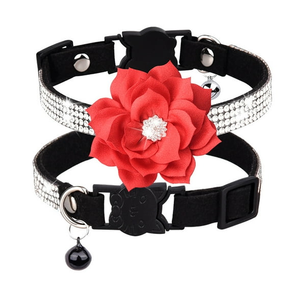 Cat Collar Bling Diamond Cat Collar with Bell Rhinestones Pet Collars with Soft Velvet Adjustable Shine Collar for Cats Girls and Small Dogs Puppy