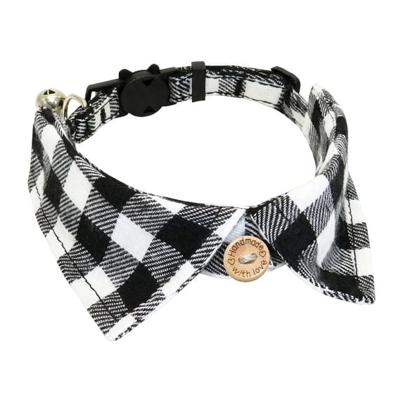 Cat Collar with Bow Tie, Plaid Tuxedo Collar for Cats, British Gentleman Design with Bell, Adjustable Breakaway Buckle, Soft Polyester Semi-Gloss Fabric for Daily Wear