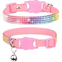 Cat Collar Breakaway Bling Diamond Rhinestone with Bell Adjustable for Cats and Kitten Girl boy (Pink)