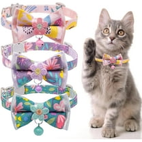 Cat Collar Breakaway, Floral Kitten Collar with Bell, Cute Cat Collar with Bow for Girl Boy Removable Bowtie