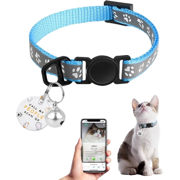 Cat Collar Breakaway with QR Code Name Tag, Reflective Kitten Collars with Bell, Cat ID Tag Personalized, Ultra-Durable, Adjustable, Quick Release, Fits Most Girl Boy Small Large Cats (8''-13.3'')