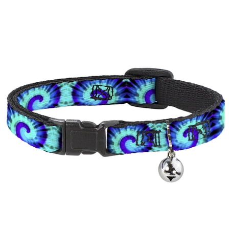 Buckle-Down Breakaway Cat Collar With Bell, Plastic Clip, Easy Adjustable, Tie Dye Swirl Purples Blues, 8.5 to 12 Inches 0.5 Inch Wide