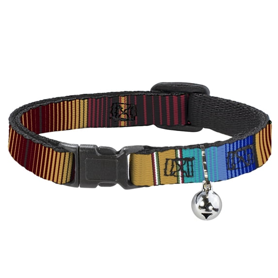 Buckle-Down Breakaway Cat Collar With Bell, Plastic Clip, Easy Adjustable, Zarape Vertical Stripe Gold Blues Black Red, 8.5 to 12 Inches 0.5 Inch Wide