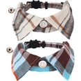 thumbnail image 1 of Cat Collar Breakaway with Bowtie Bell, Removable Shirt Collar, 2 Pack Beige Blue Plaid Collars for Cat Kitten, 1 of 6
