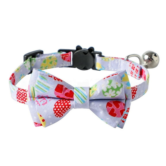 Cat Collar Breakaway with Cute Bow Tie Bell - Bunny Carrot Eggs Pattern Cat Bowtie Collar for Cat Kitten Kitty Easter Gift
