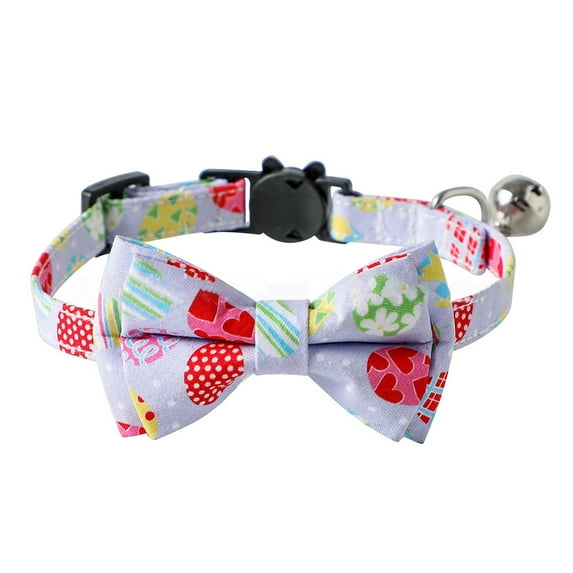 Cat Collar Breakaway with Cute Bow Tie Bell - Bunny Carrot Eggs Pattern Cat Bowtie Collar for Cat Kitten Kitty Easter Gift