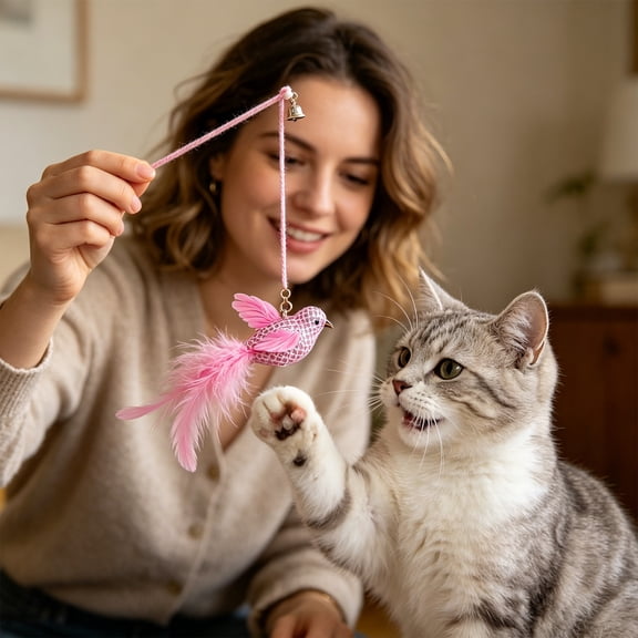 Cat Collar Funny Cat Stick,Interactive Cat Feather Toys with Bell,Cat Teaser Collar Cat Teasing Wand Silicone Collar Interactive Cat Feather Toys for Kitten Play