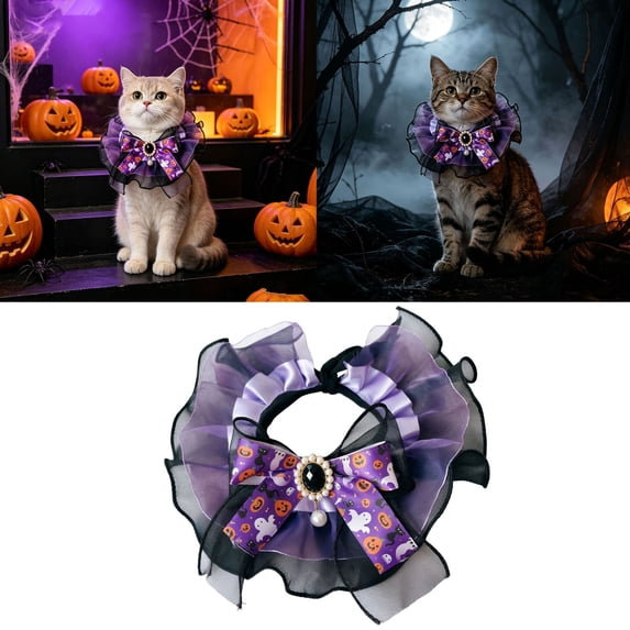 Cat Collar Holiday Neckwear - Comfortable Soft Pet Scarf with Cute Bow for Festive Halloween Party(Purple,20cm)