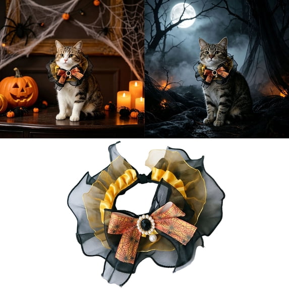 Cat Collar Holiday Neckwear - Comfortable Soft Pet Scarf with Cute Bow for Festive Halloween Party(Yellow,20cm)