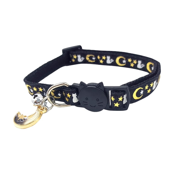 Cat Collar with a Moon Pendant Breakaway Collars With Bell Stars Cute Adjustable Safe Collars With Pendant Glow In The Dark,Gifts for Pets and Pet Lovers(Black,7.1-11.8In)