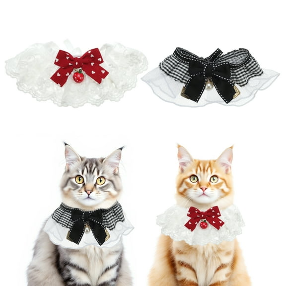 Cat Collar Pet Lace Bib Collar Kitten Collar Breakaway Puppy Cats Dress Up Accessories for Birthdays Photoshoots Small Red Black 2 Pcs