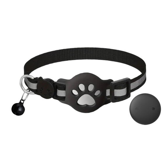 Cat Collar for Small Cats,Real Time Cat GPS No Monthly Fee,no Sim Required, Pet Anti Lost Recorder GPS Collars Works with Only, Waterproof, Reflective Strip to Choice(Reflective,Black Locator)