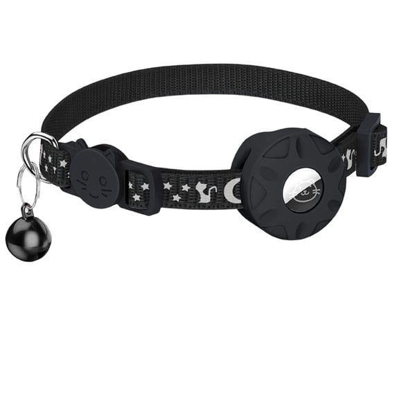 Cat Collar With AirTag Holder, Reflective Black Breakaway Collar With Bell For Anti-lost, 1 Pack