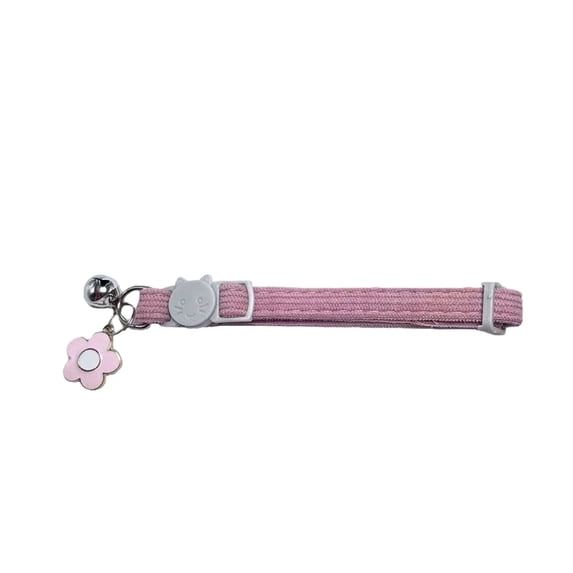 Cat Collar with Bell, Breakaway Cat Collar 13 Inch Adjustable Lightweight Corduroy Collar with Flower Charm Silver Bell for Small Kitten Pink 1 Pack