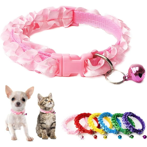 Cat Collar with Bell, Cute XXS Kitten Collars Soft Puppy Collar with Bell Adjustable for XS XSmall Extra Small Dogs Female Tiny Pets Cats Boy Girl