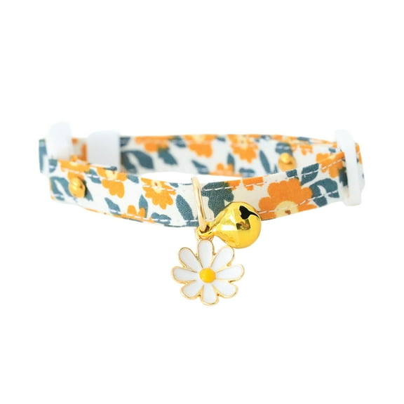 Cat Collar with Bell Daisy Pendant, Detachable Cat Collar with Pendant Collar Suitable for Both Female and Male Cats, Orange