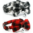 thumbnail image 1 of Cat Collar with Bell and Bow, 2-Pack Plaid Kitten Collar with Bell, Bowtie Puppy Collars for XXS Xs Small Little Pet Tiny Dogs, 1 of 7