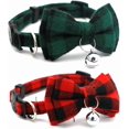thumbnail image 1 of Cat Collar with Bell and Bow, 2-Pack Plaid Kitten Collar with Bell, Bowtie Puppy Collars for XXS Xs Small Little Pet Tiny Dogs, 1 of 7