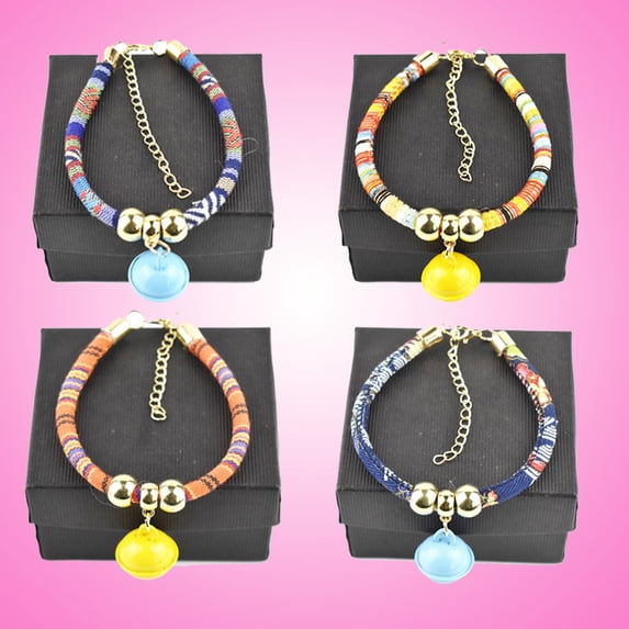 Cat Collar with Bell for Small Dogs, Colorful Beaded Pet Necklace Adjustable Breakaway Collar Bohemian/style Accessory for Cats Kittens Puppies, 4Pcs