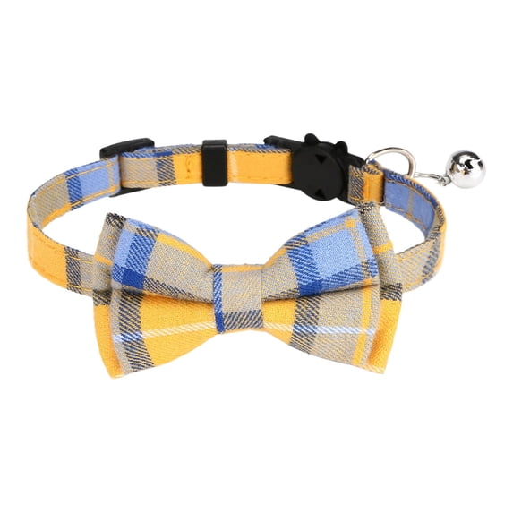 Cat Collar with Bow Tie and Bell, Plaid Pattern Pet Collar, Adjustable Safety Buckle Collar for Cats, Kittens and Small Dogs