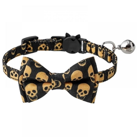 Cat Collars, Adjustable Print Cat Collars with Bow Tie and Bells,Skull