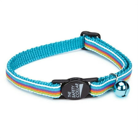 Cat Collars Bright Color Nylon Ribbon Jingle Bell Fashionable Patterns 8" to 12" (Blue Stripe)