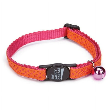 Cat Collars Bright Color Nylon Ribbon Jingle Bell Fashionable Patterns 8" to 12" (Pink Dot)