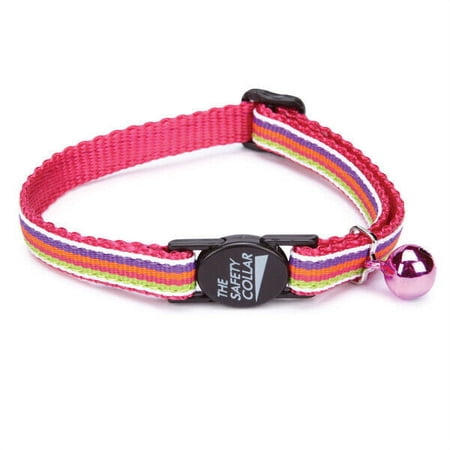 Cat Collars Bright Color Nylon Ribbon Jingle Bell Fashionable Patterns 8" to 12" (Pink Stripe)