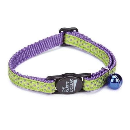 Cat Collars Bright Color Nylon Ribbon Jingle Bell Fashionable Patterns 8" to 12" (Purple Dot)