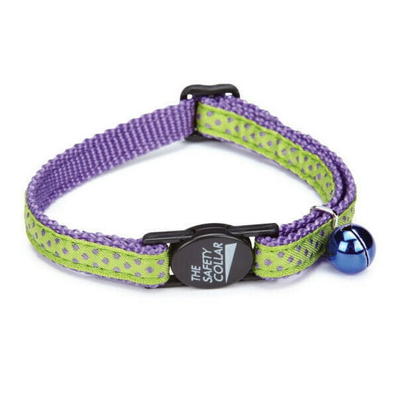 Cat Collars Bright Color Nylon Ribbon Jingle Bell Fashionable Patterns 8" to 12" (Purple Dot)