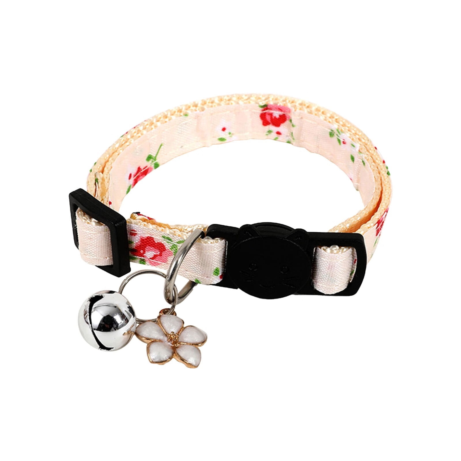 BUBABOX 4 Pcs Girl Puppy Collar Leash Set for Small(S), Adjustable Dog Cat  Floral Cotton Collar 10*17 in with Quick Release Metal Buckle, Breakaway