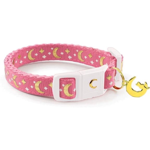 Cat Collars, Gold Moons and Stars Cat Collar, Safety Breakaway Cat Collar, Glow in The Dark