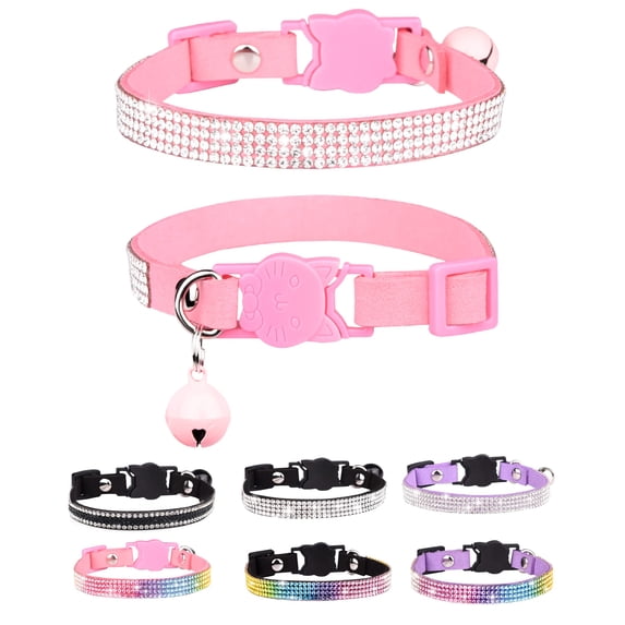 Cat Collars for Girl Cats with Rhinestone Soft Velvet,Breakaway Cat Collars with Bell,Adjustable Safe Kitten Collar