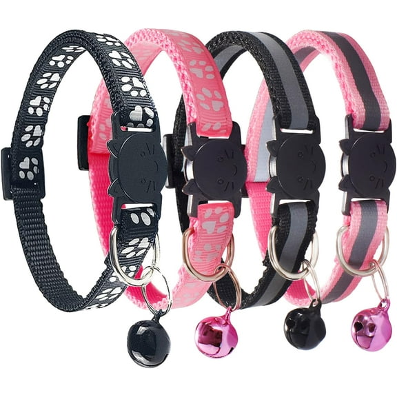 Cat Collars with Bell, Breakaway Cat Collars, Reflective Cat Collars, Nylon Cat Collars with Bell, Collars for Cats (4 Colors)