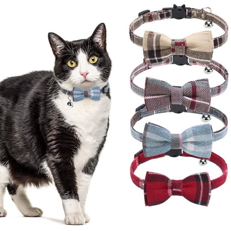 Cat Collars with Bells-4-pack classic plaid bow tie collars, suitable for kittens