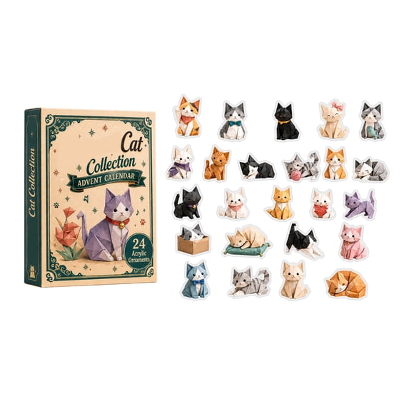 Cat Collection Advent Calendar, Collectible Christmas Gift Set with 24 Cat Acrylic Ornaments