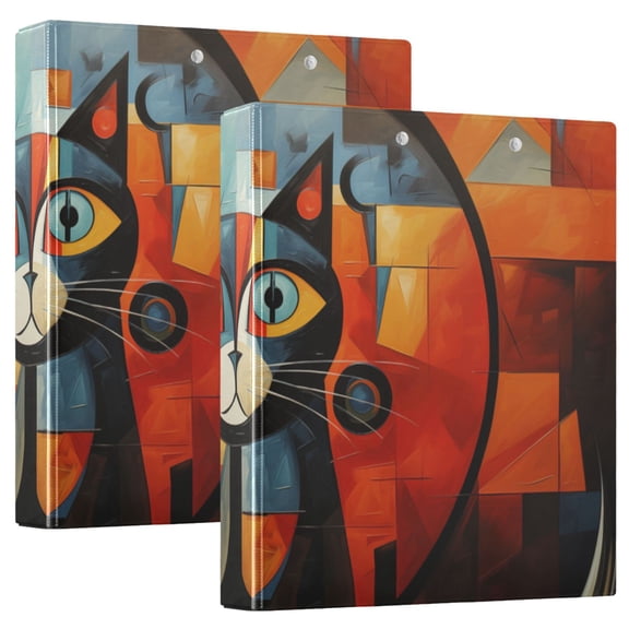 Cat Color Blocks 3 Ring Binders 1.5 inch Hardcover File Folders with Interior Pockets A4 Size Organizer for School Office Hospital Set of 2
