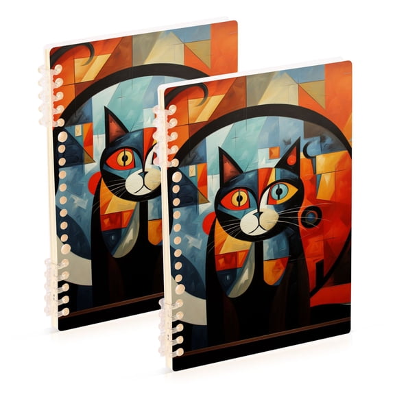 Cat Color Blocks Ring Binder Notebook Journey Note Diary College Ruled Spiral Notebook Study Loose Leaf Paper A5 60 Pages