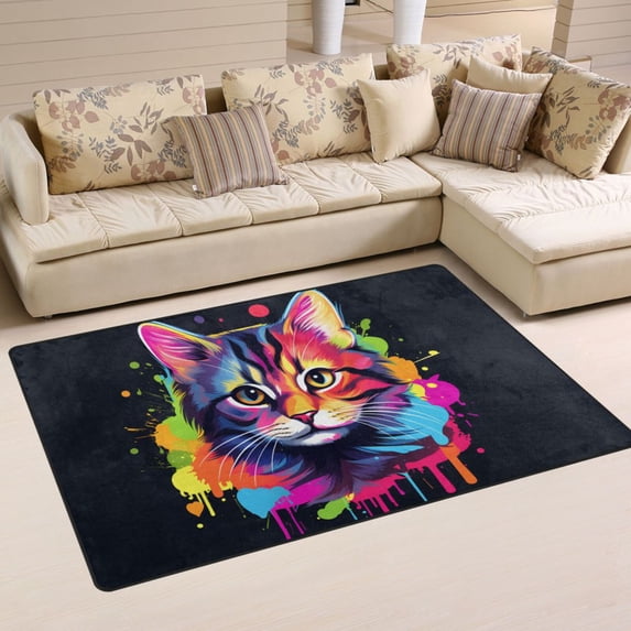 Cat Colorful Area Rug Washable Floor Carpet Mat 60 x 39 inch for Bedroom Living Room Kids Room Home Decor