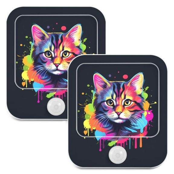 Cat Colorful Night Lights Plug into Wall LED with Auto Light Sensor Warm Light for Kids Hallway Bedroom Living Room Kitchen Bathroom Set of 2