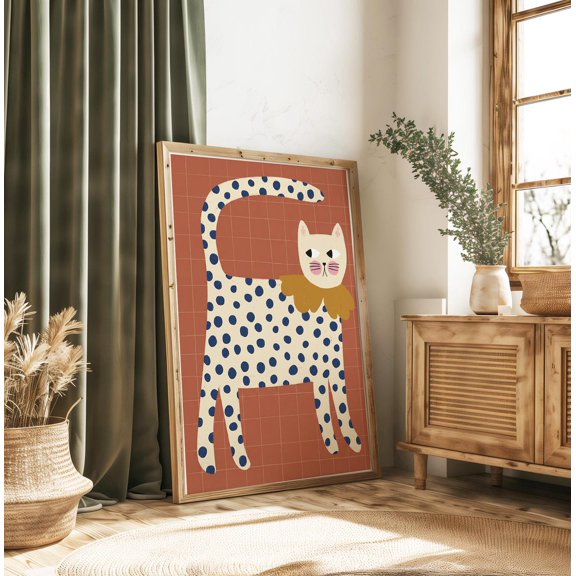 Cat Colorful Nursery Poster Red Dots Art