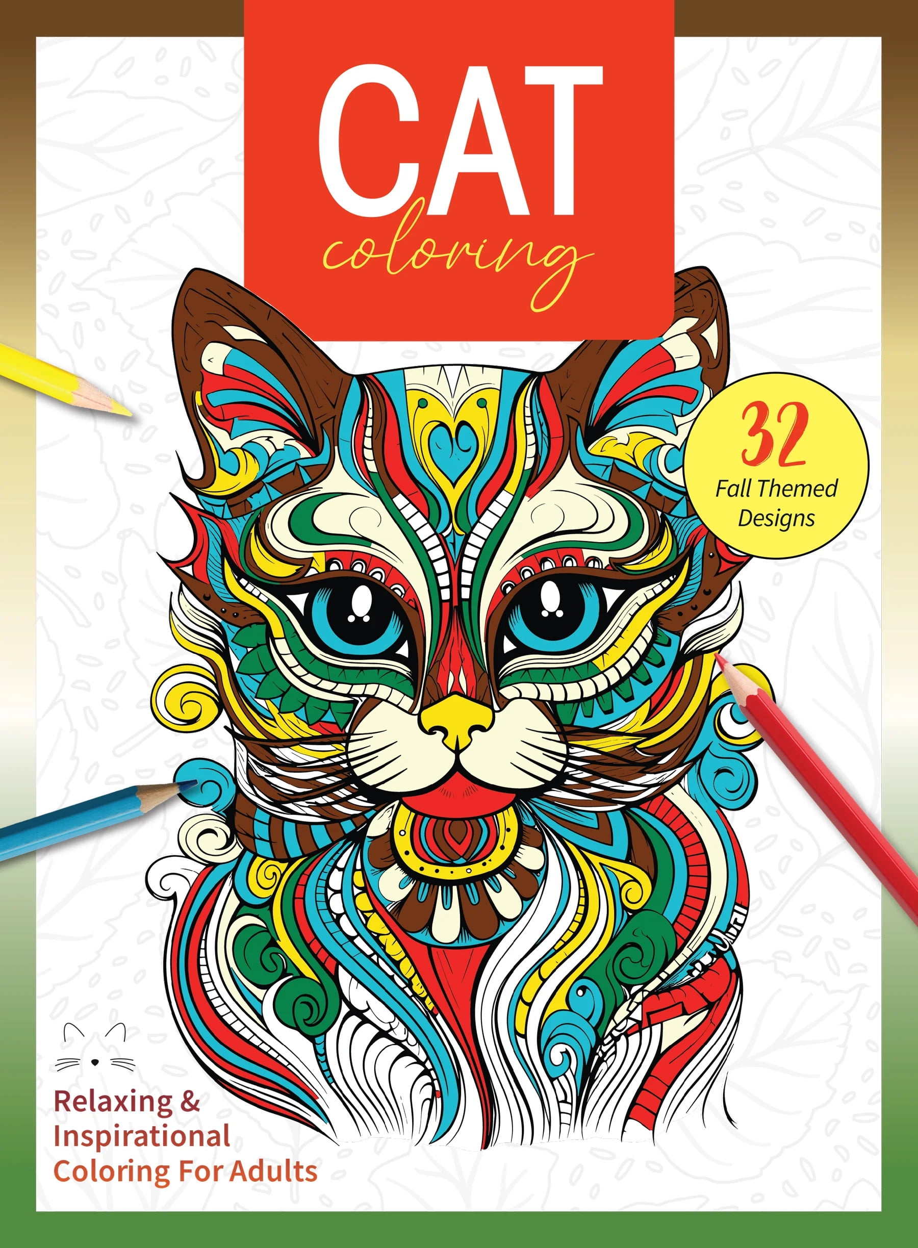 Cat Coloring - 32 Fall Themed Designs, Kitties Sleeping, Playing