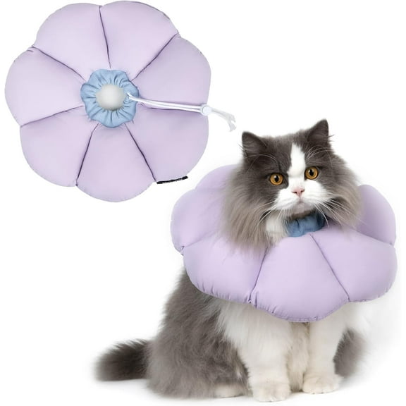Cat Cone Collar,Cute Waterproof Cat Recovery Collar,Anti-Bite Lick Wound Healing Safety Elizabethan e Collar for Cats,Purple Flower All-Season Style…
