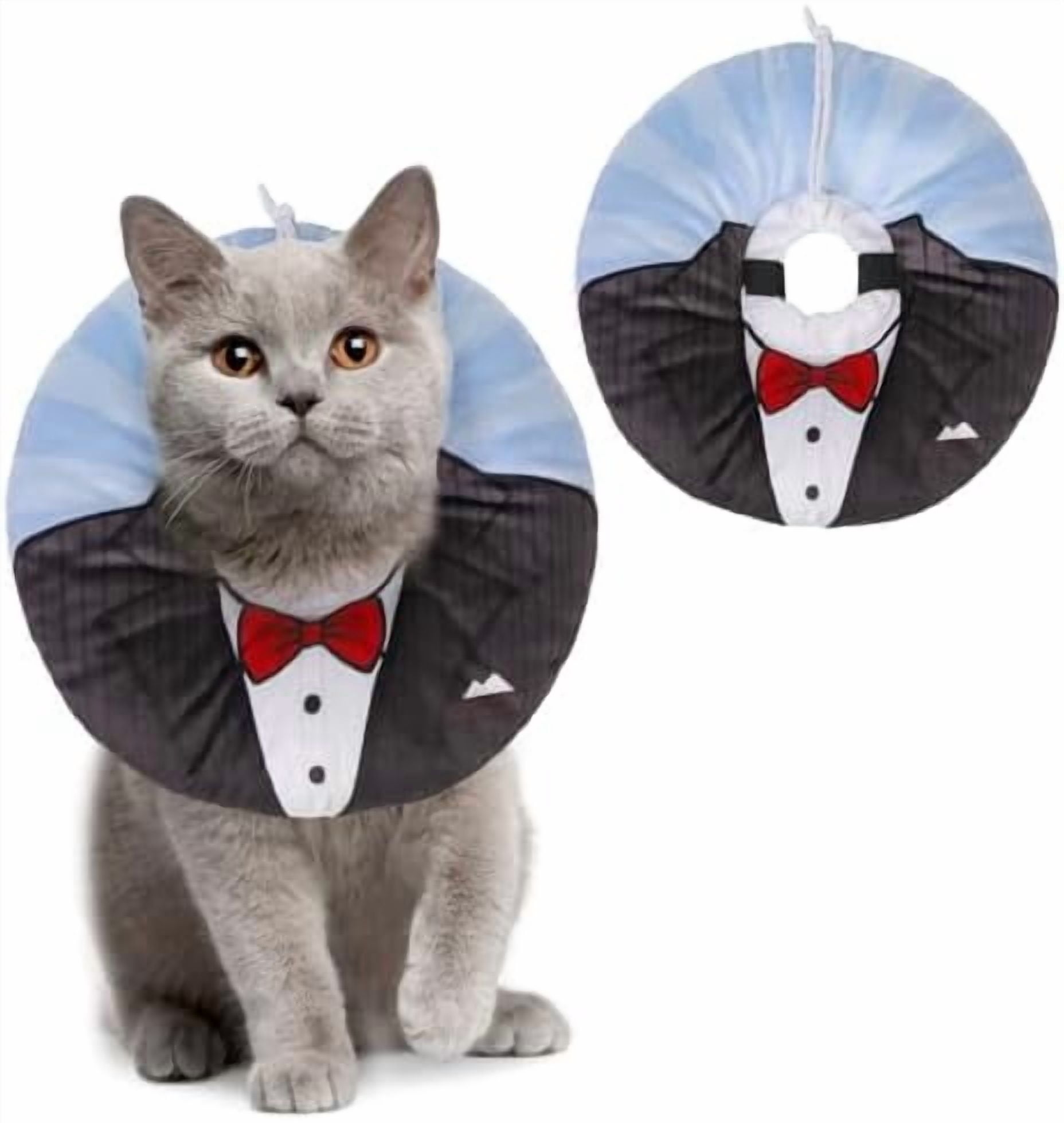 Cat Cone Collar Soft, Cat Recovery E Collars After Surgery to Stop Licking, Adjustable Elizabeth Circle Collar Cute Pet Donut Pillow for Cats Kitten Puppy Small Dogs, Black Suit S