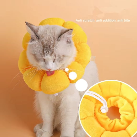 Cat Cone Collar Soft, Sunflower Pet Cone, Elizabethan Collar for Cats, Anti Lick Neck Collar, Small Dog Recovery Collar, Yellow, Xs 1 Pack