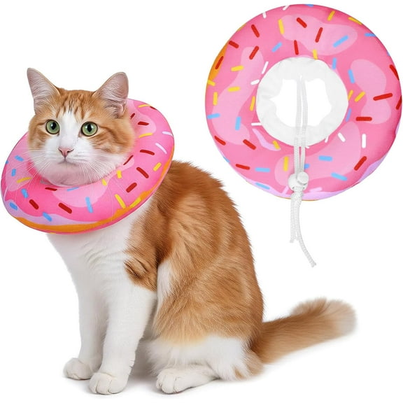 Cat Cone Soft Collar, Adjustable Donut Cat Recovery E Collars Spay Cones to Stop Licking Neck Cute Donut Anti-Lick Wound Healing Safety Elizabethan Collar for Kittens (Pink, Small)