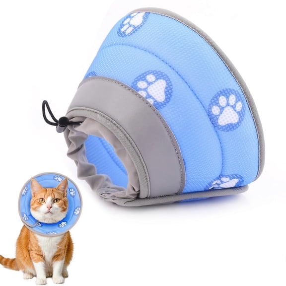Cat Cone Soft Elizabethan Collar for Surgery Recovery - Adjustable M (Neck Size 8-10 Inches), Comfortable Fabric, Pet Friendly